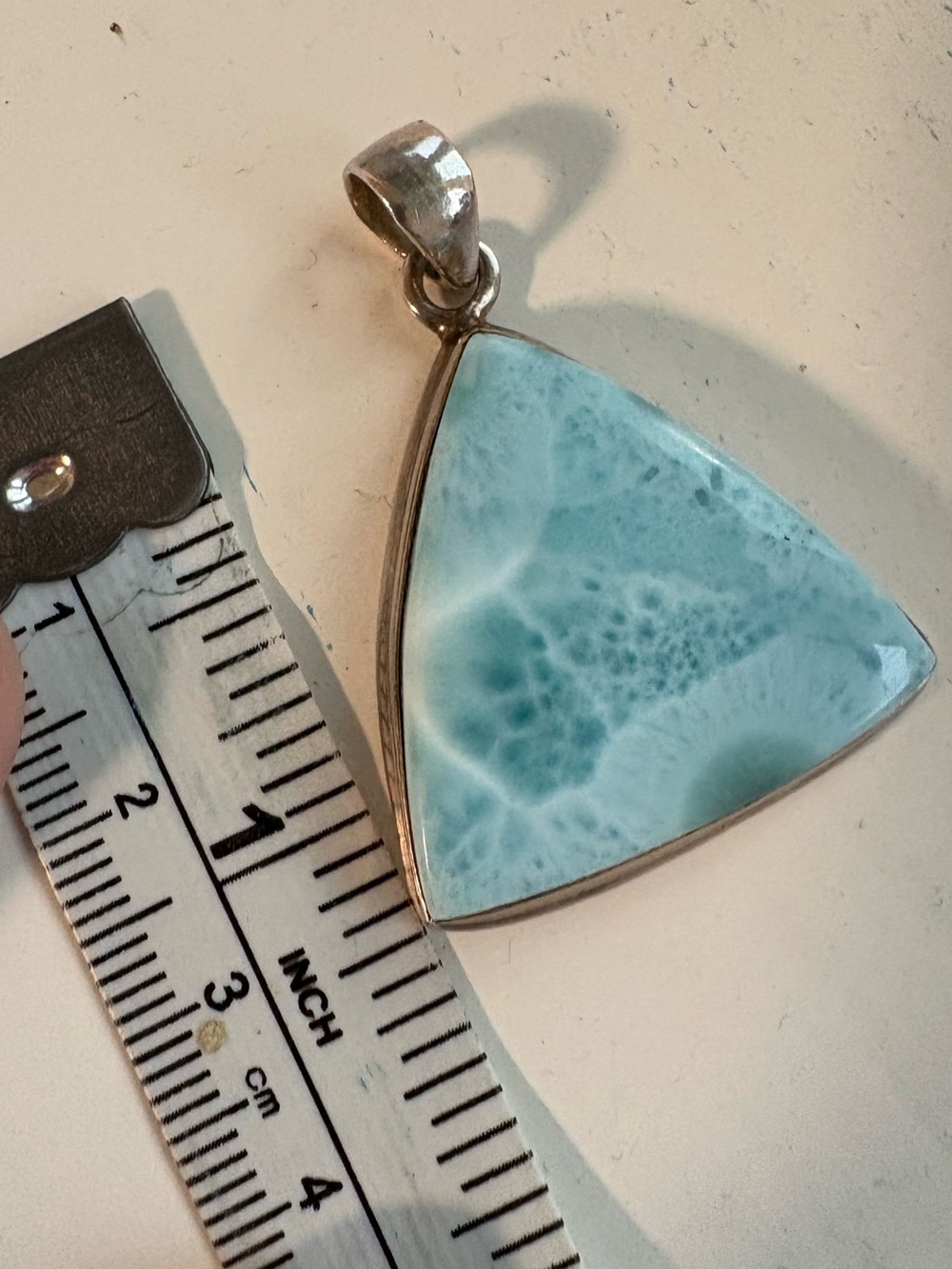 Stunning triangularSterling Silver genuine Larimar Pendant - Light Blue- rare - Picture 6 of 7